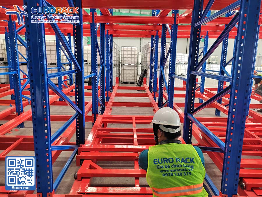 Structural components of Push Back Pallet Racking