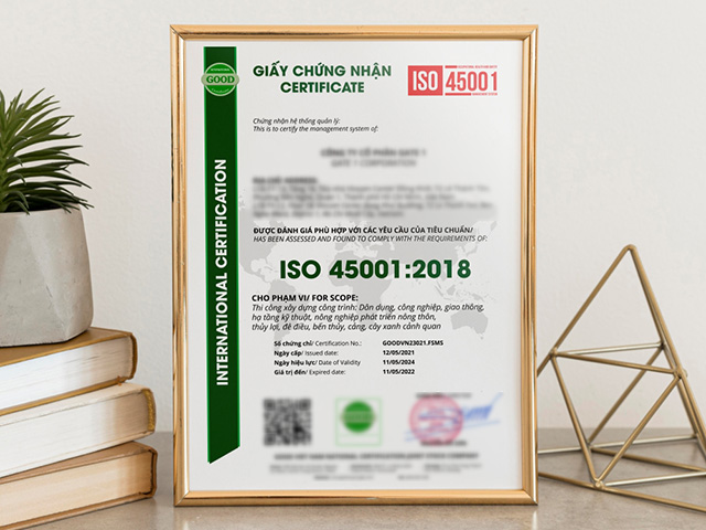 Bằng chứng nhận tiêu chuẩn ISO 45001