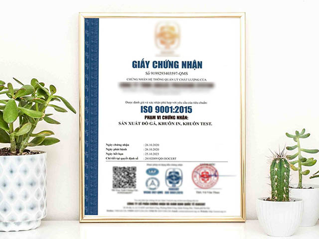 bằng chứng nhận tiêu chuẩn iso 9001 2015