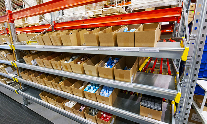 Carton flow racking for medicine storage